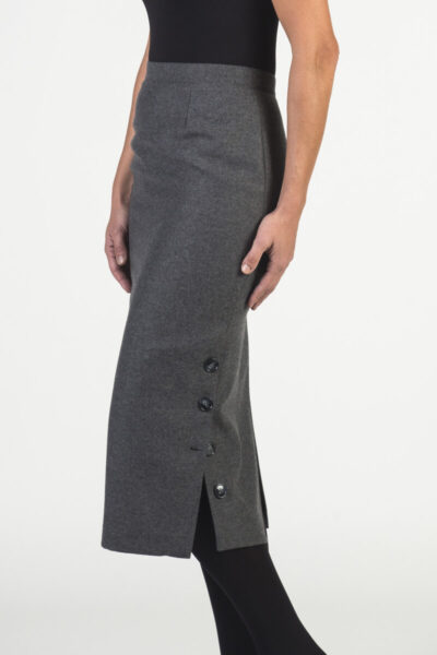 Gray Woolen Flanel Midi Skirt